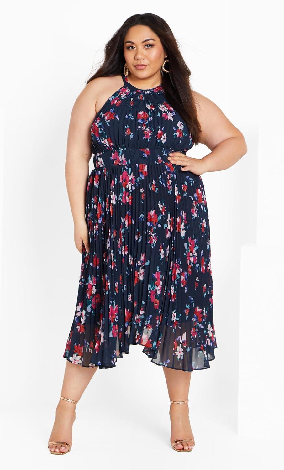 image:imageCity Chic Womens Plus Size Miriam Print DressNavy Lotte Bunch