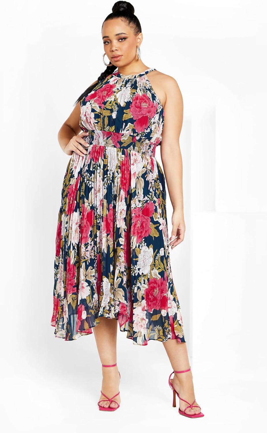 image:imageCity Chic Womens Plus Size Miriam Print DressNavy Wild Rose