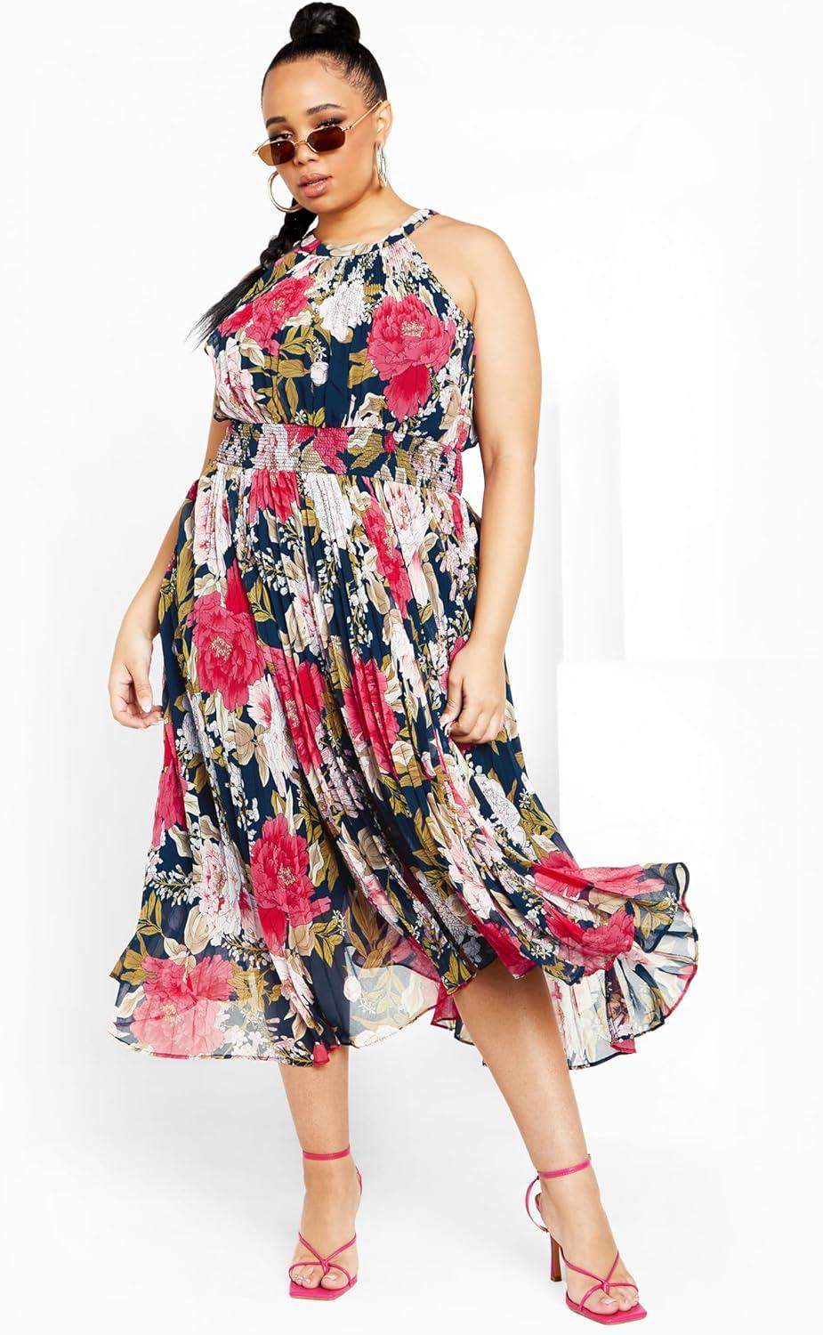 image:imageCity Chic Womens Plus Size Miriam Print DressNavy Wild Rose