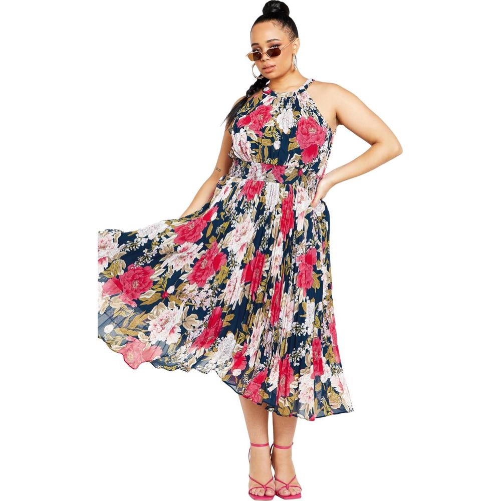 image:imageCity Chic Womens Plus Size Miriam Print DressNavy Wild Rose