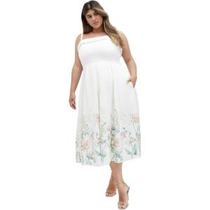City Chic Women’s Plus Size Dress – Love Fleur Linen(Romantic Garden)