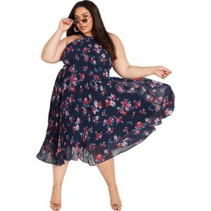 City Chic Women’s Plus Size Miriam Print Dress(Navy Lotte Bunch)