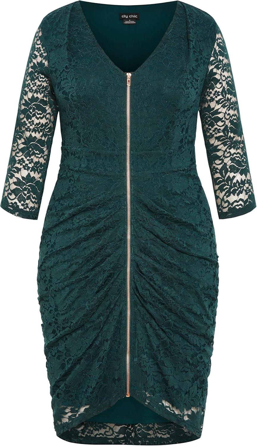 image:imageCity Chic Womens Plus Size Cocktail Dress Lacey ZipEmerald