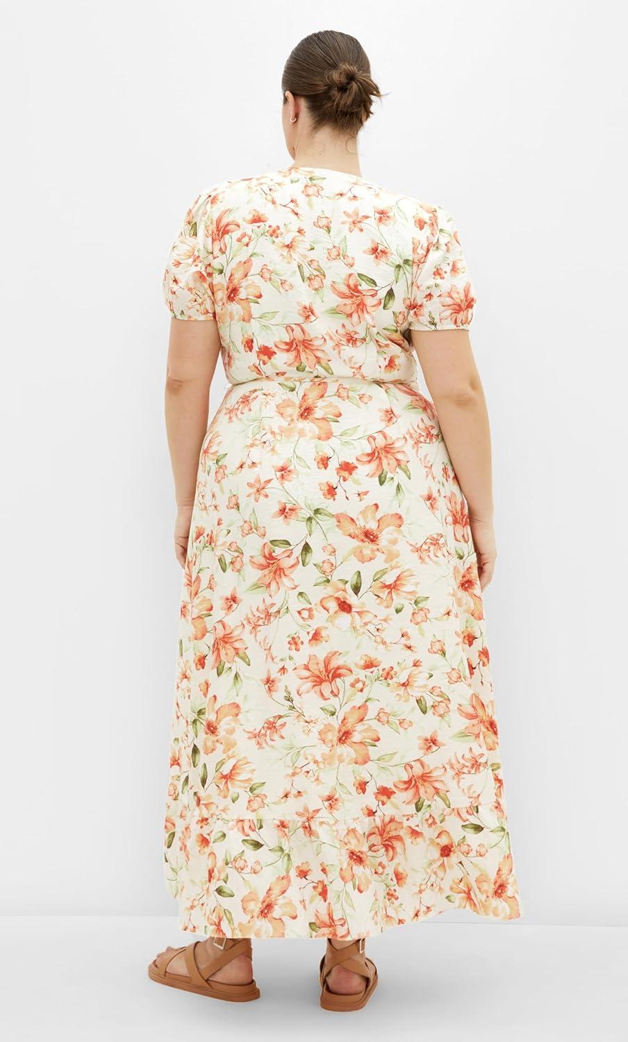 image:imageCity Chic Womens Plus Size Dress Sarina Print Wrap MidiPeachy Fl