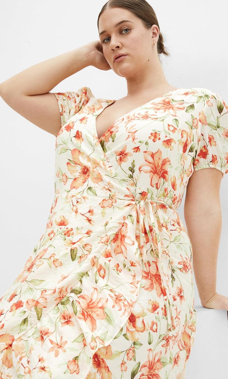 image:imageCity Chic Womens Plus Size Dress Sarina Print Wrap MidiPeachy Fl