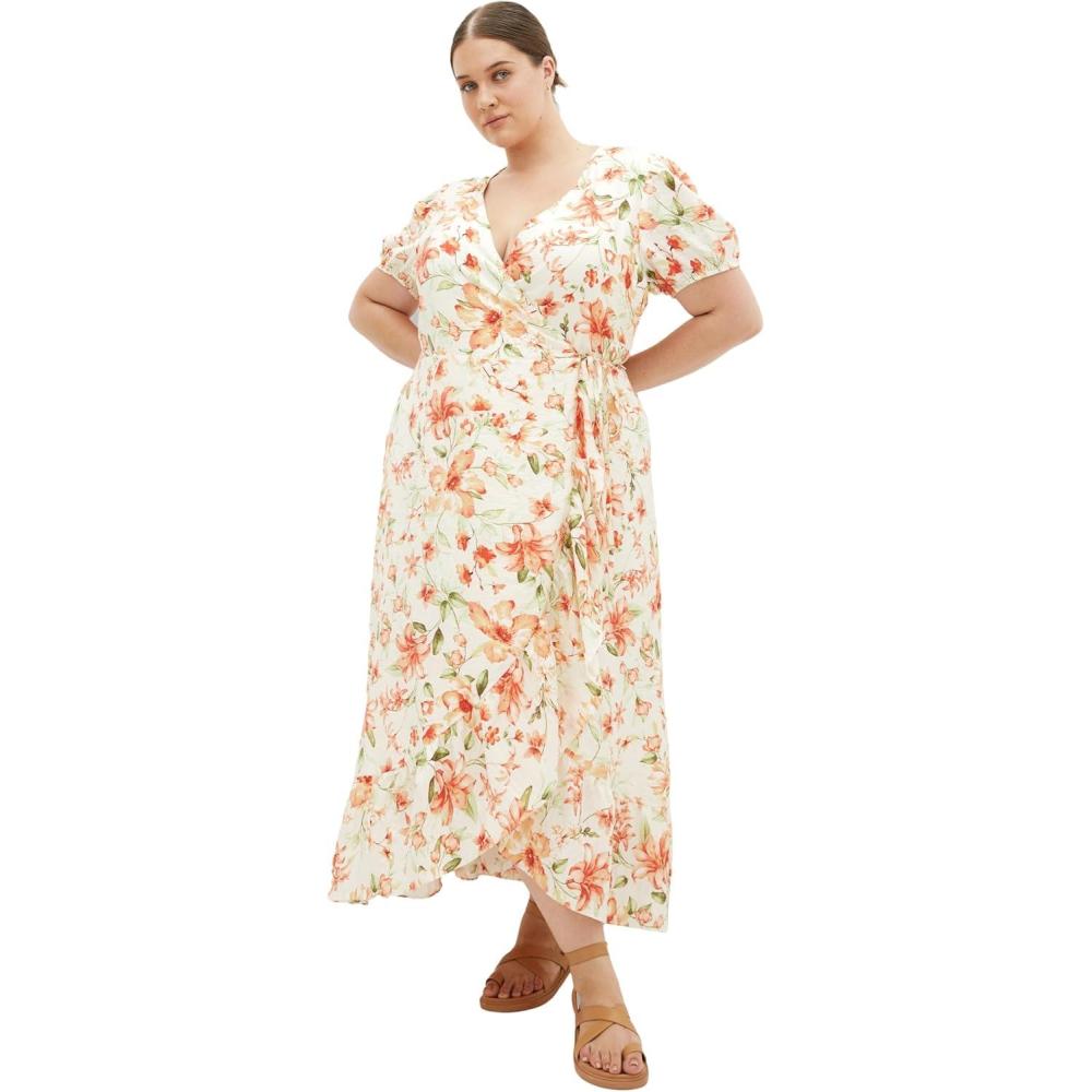 image:imageCity Chic Womens Plus Size Dress Sarina Print Wrap MidiPeachy Fl