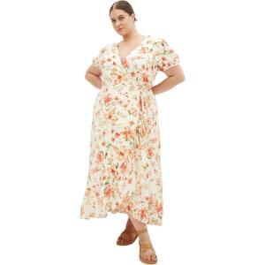 City Chic Women’s Plus Size Dress – Sarina Print Wrap Midi(Peachy Fl)