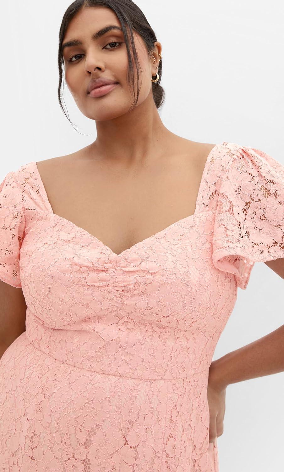 image:imageCity Chic Womens Plus Size Cocktail Dress Maisie Lace MidiBallet Pink