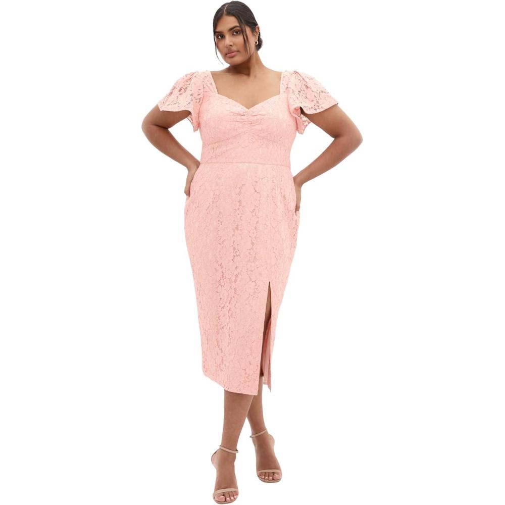 image:imageCity Chic Womens Plus Size Cocktail Dress Maisie Lace MidiBallet Pink