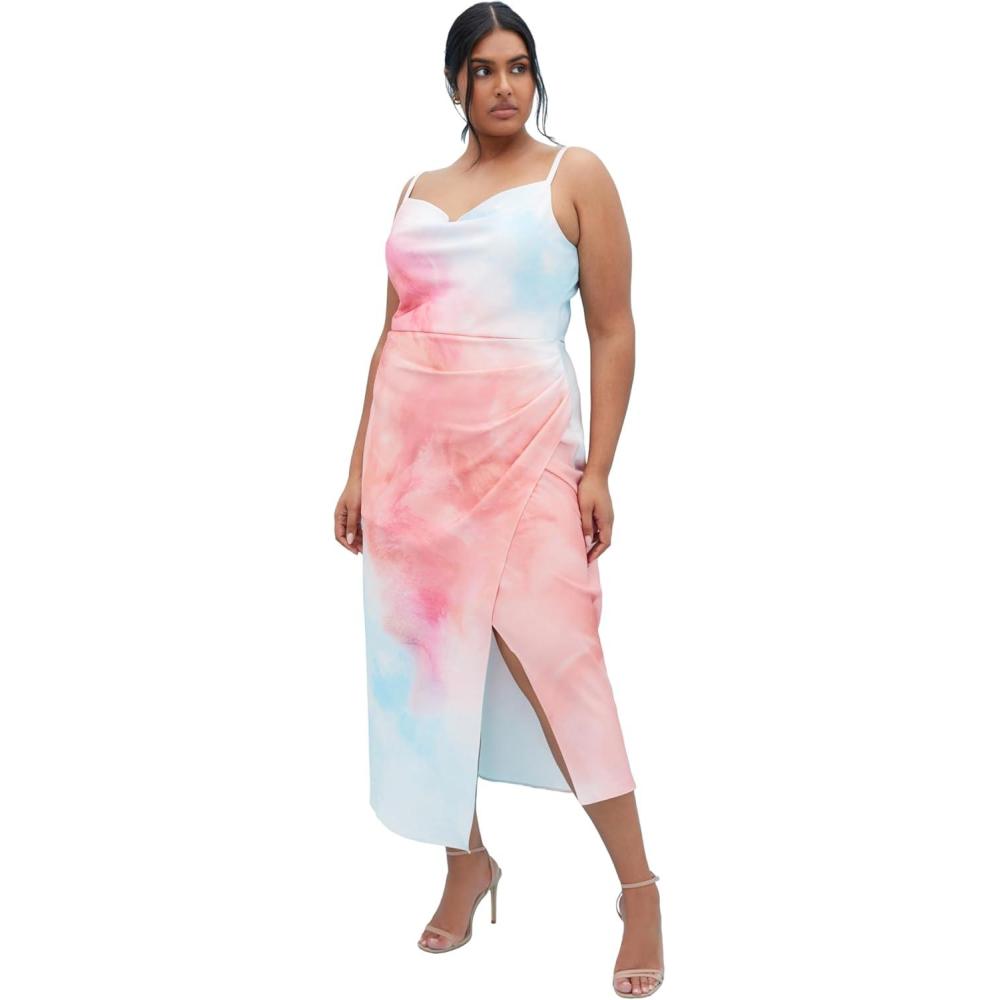 image:imageCity Chic Womens Plus Size Dress  Mali Print Cowl NeckSunset Ombre