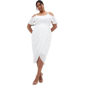 City Chic Women’s Cocktail Dress-Flirtation Drape Midi(Ivory)