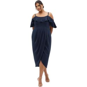 City Chic Women’s Cocktail Dress-Flirtation Drape Midi(Navy)