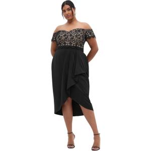 City Chic Women’s Plus Size Cocktail Dress – Lace Glamour Midi(Black)