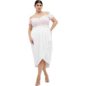 City Chic Women’s Plus Size Cocktail Dress – Lace Glamour Midi(Ivory)