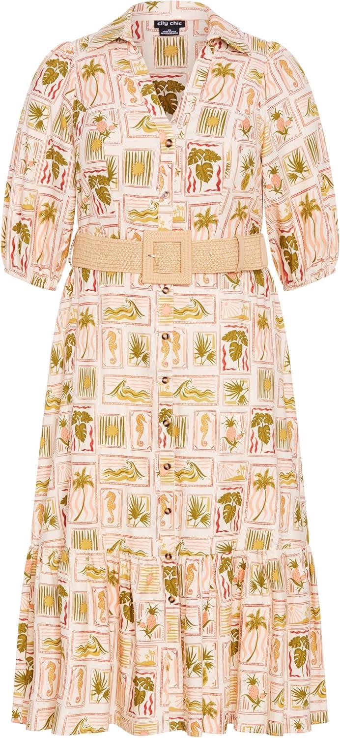 image:imageCity Chic Womens Plus Size Dress Anna Tropics Print SleevedCool Tropics