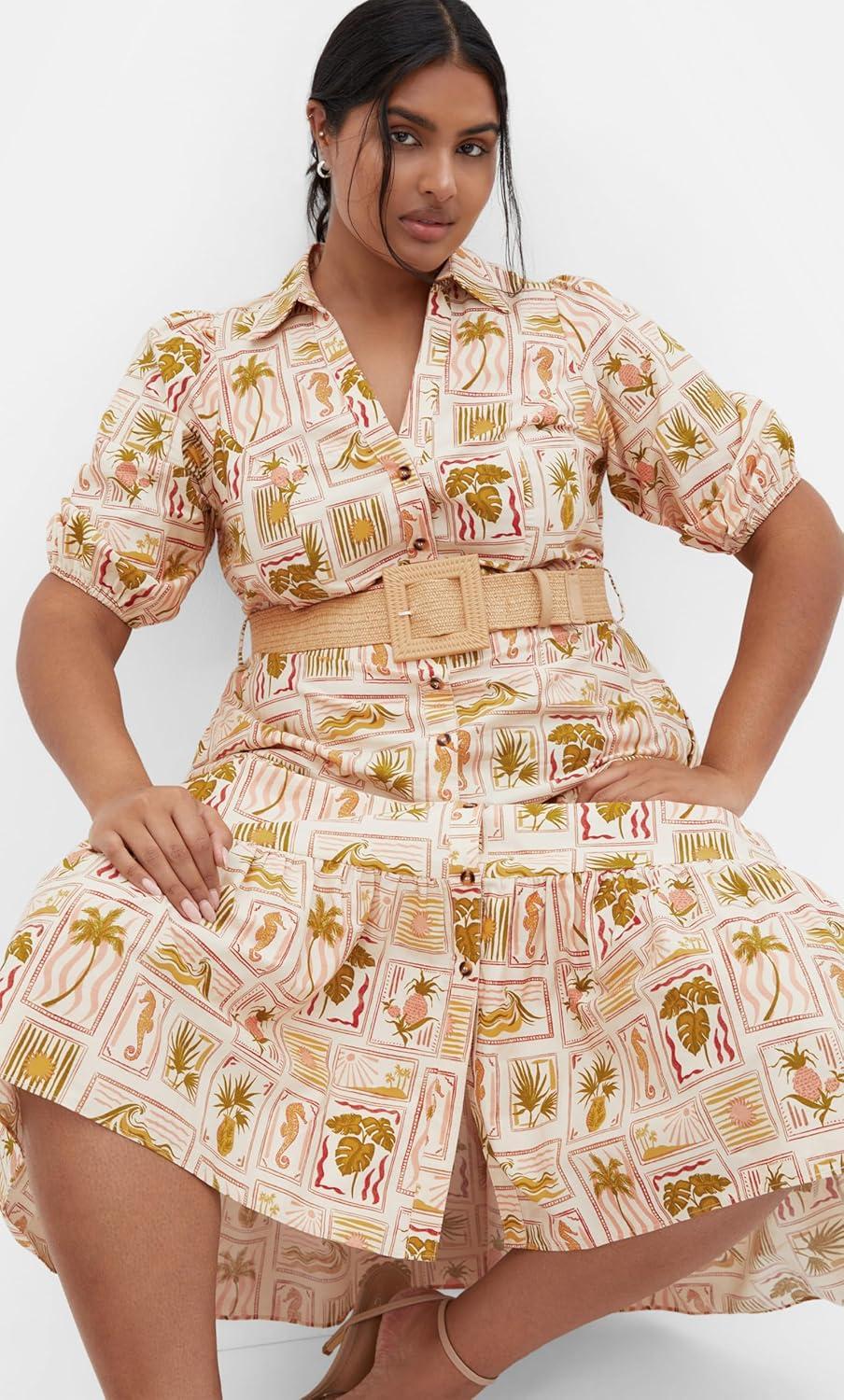 image:imageCity Chic Womens Plus Size Dress Anna Tropics Print SleevedCool Tropics