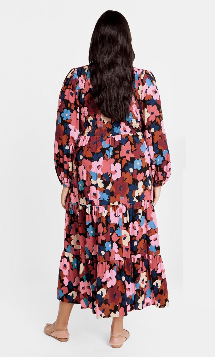 image:imageCity Chic Womens Plus Size Dress Jayden Puff Sleeve Tiered PrintSugar Coated