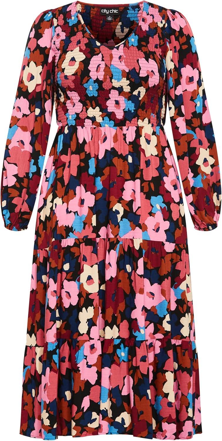 image:imageCity Chic Womens Plus Size Dress Jayden Puff Sleeve Tiered PrintSugar Coated