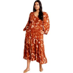 City Chic Women’s Plus Size Dress – Jayden Puff Sleeve Tiered Print(Amber Jewel)
