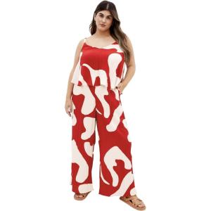 City Chic Women’s Plus Size Jumpsuit – Ellie Oasis(Red Abstract)