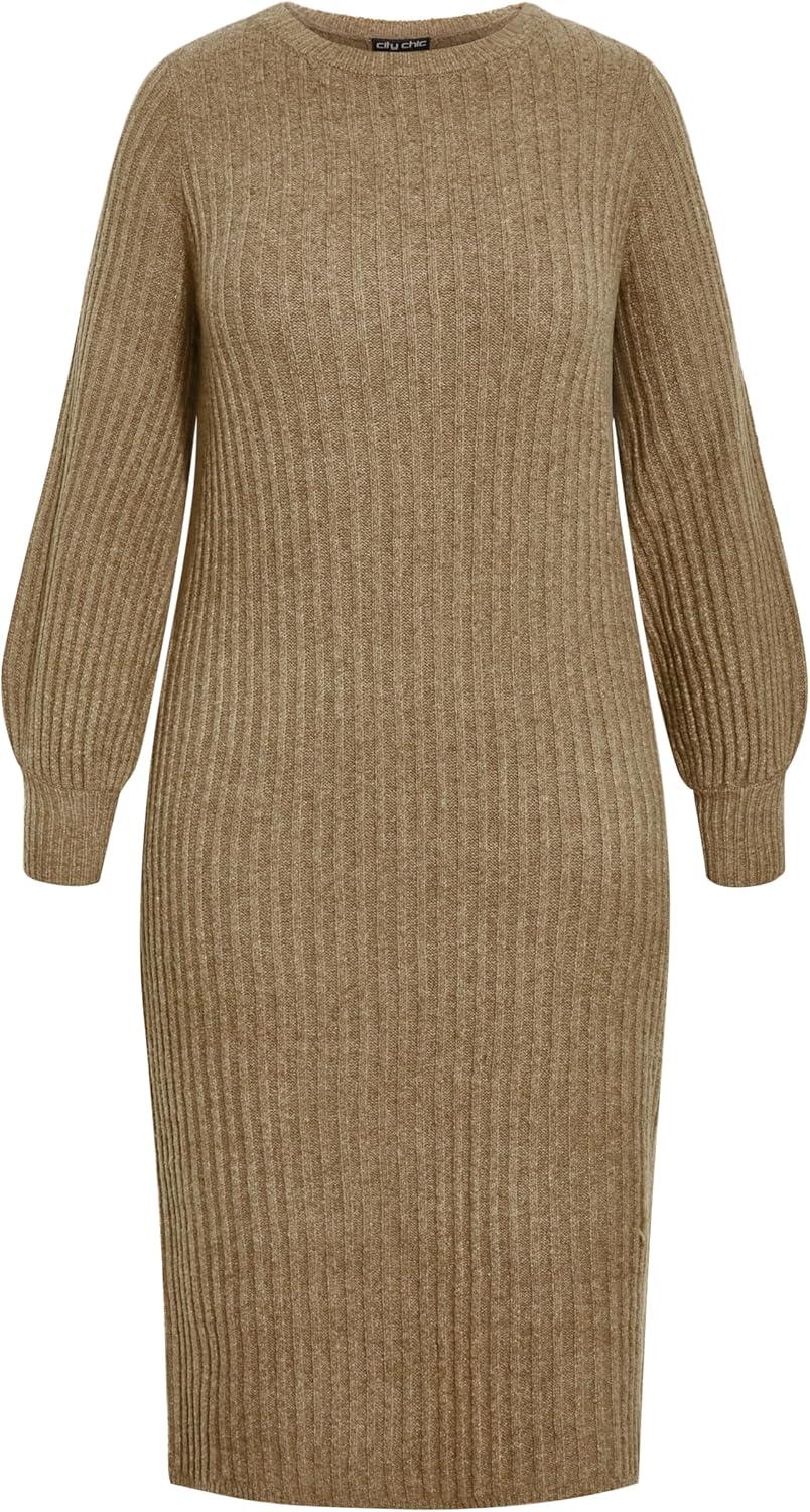 image:imageCity Chic Womens Dress Saskia RibMocha