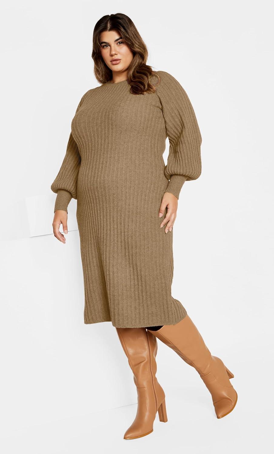 image:imageCity Chic Womens Dress Saskia RibMocha