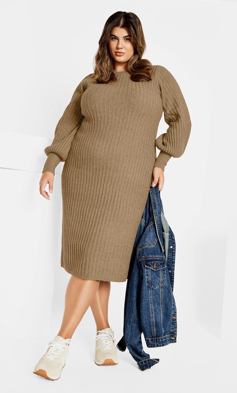 image:imageCity Chic Womens Dress Saskia RibMocha