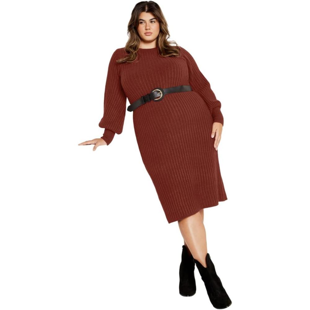 image:imageCity Chic Womens Dress Saskia RibMerlot