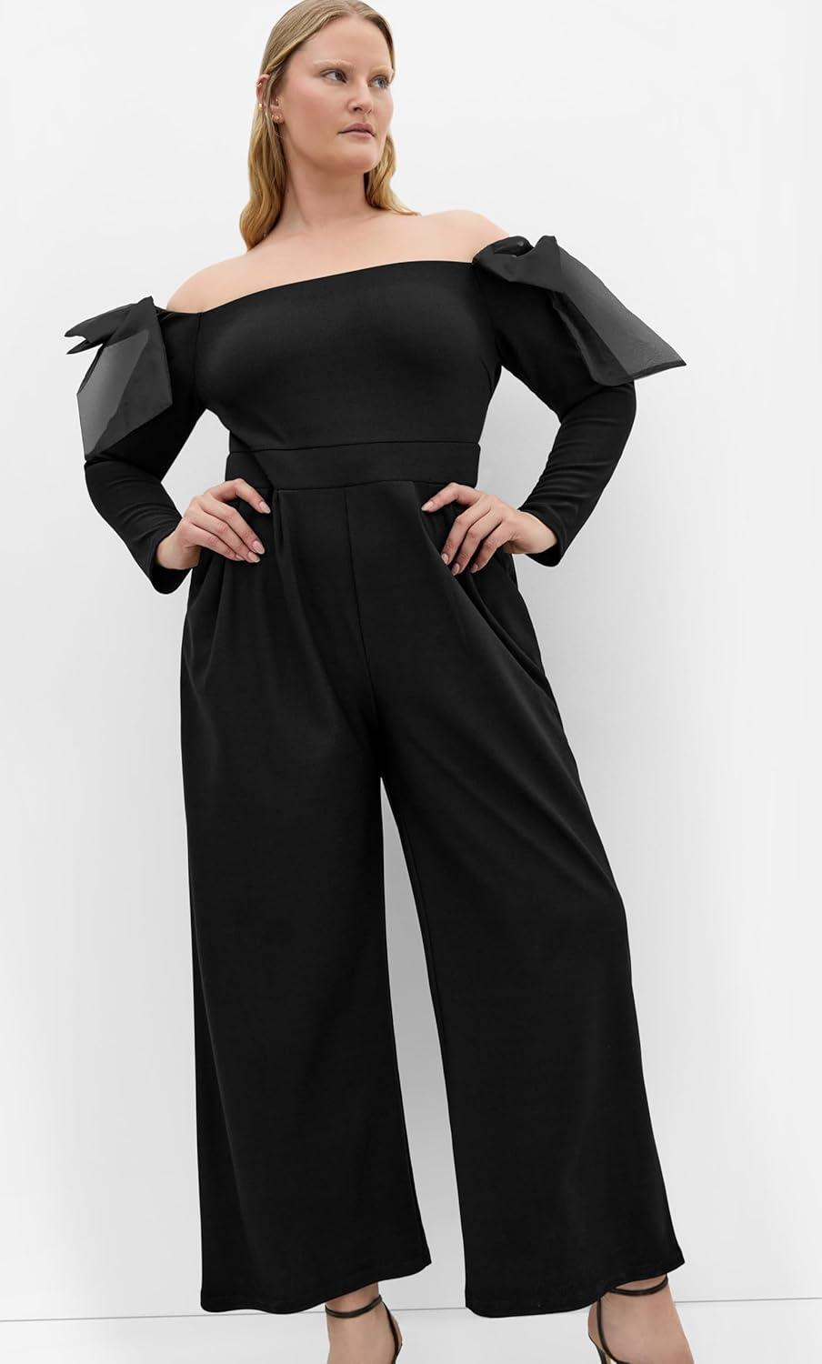 image:imageCity Chic Womens Plus Size Jumpsuit Stacie Off ShoulderBlack