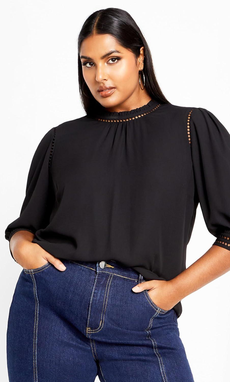 image:imageCity Chic Womens Plus Size Shirt Kiss Me Quick Elbow SleeveBlack