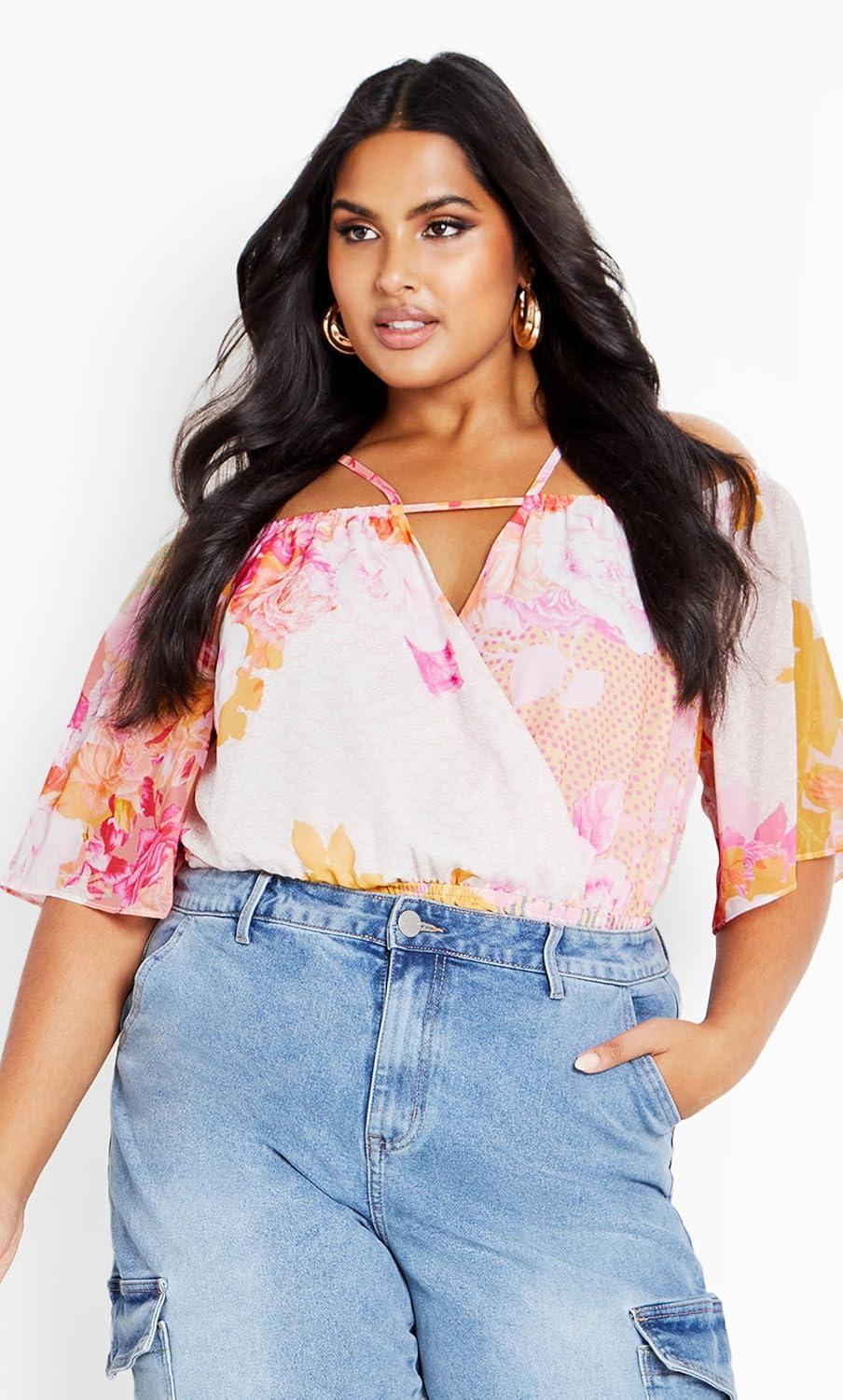 image:imageCity Chic Womens Plus Size Top Adelina PrintSunset Rose