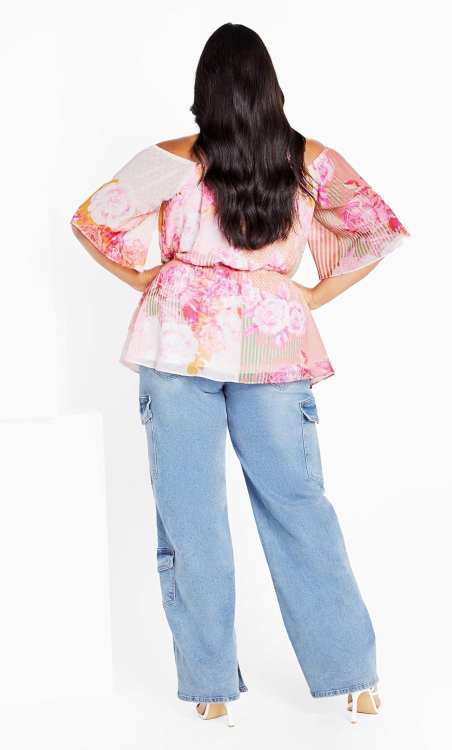 image:imageCity Chic Womens Plus Size Top Adelina PrintSunset Rose