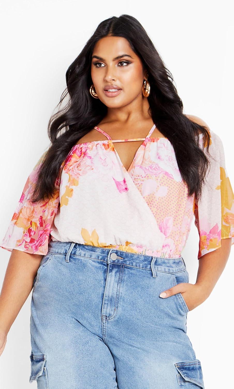 image:imageCity Chic Womens Plus Size Top Adelina PrintSunset Rose