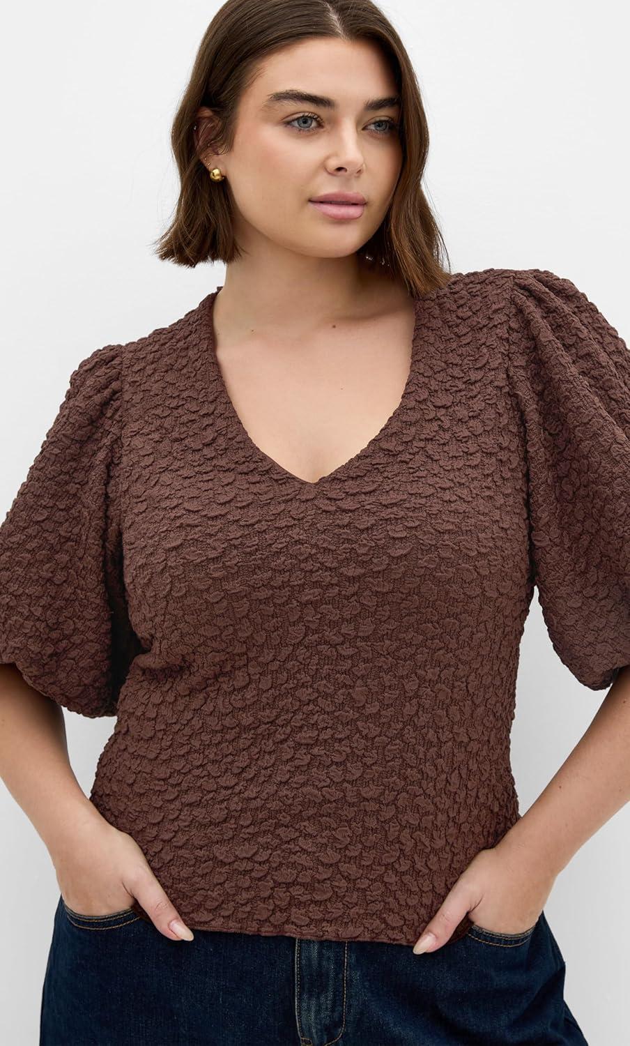 image:imageCity Chic Womens Top Chrissie V NeckChocolate