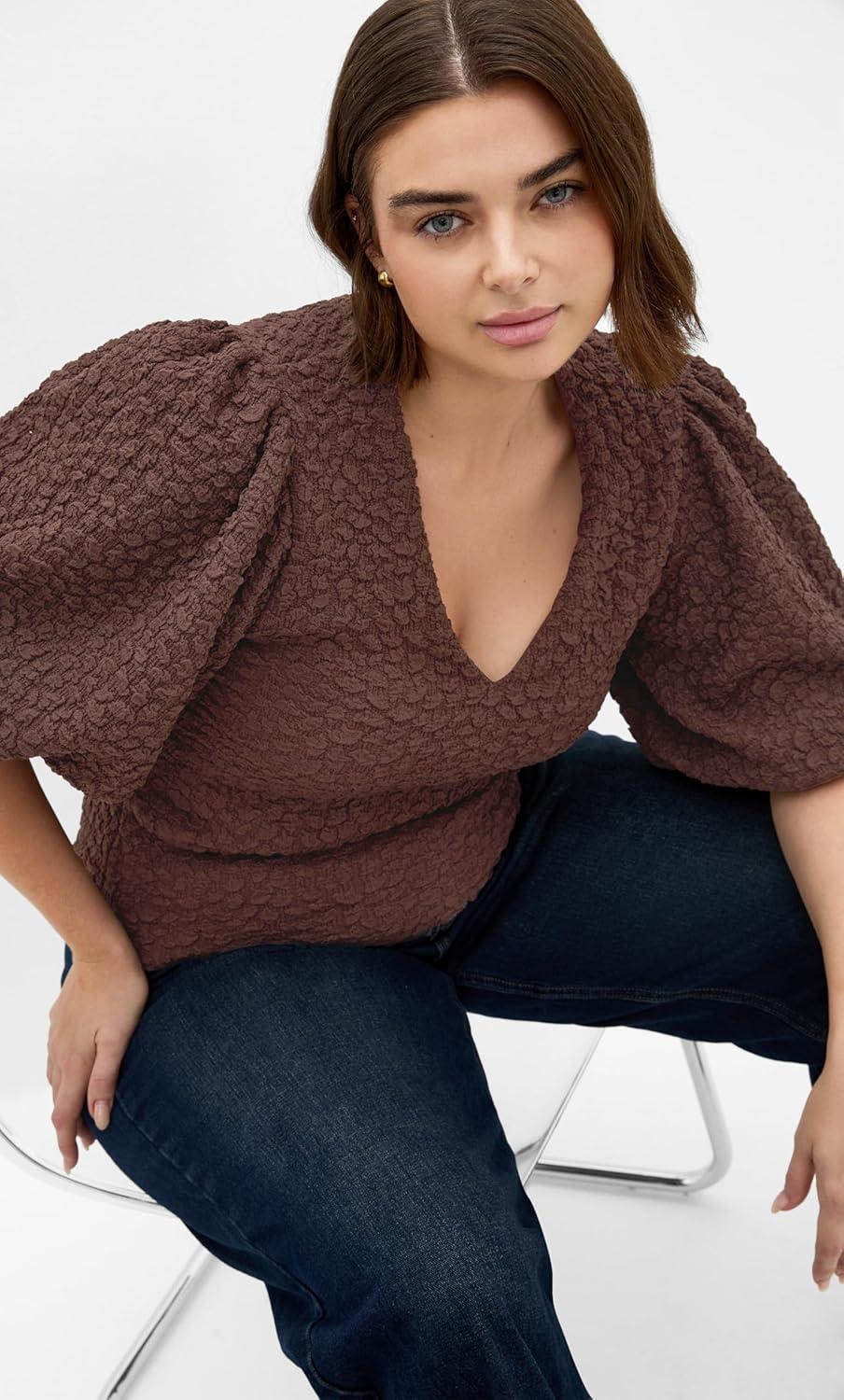 image:imageCity Chic Womens Top Chrissie V NeckChocolate