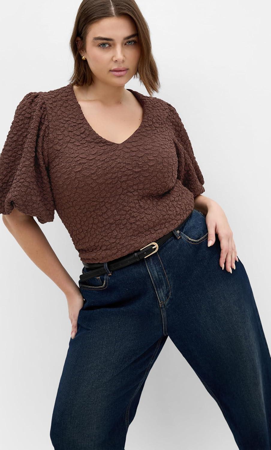 image:imageCity Chic Womens Top Chrissie V NeckChocolate