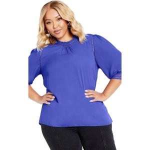 City Chic Women’s Plus Size Shirt – Kiss Me Quick Elbow Sleeve(Dazzling Blue)