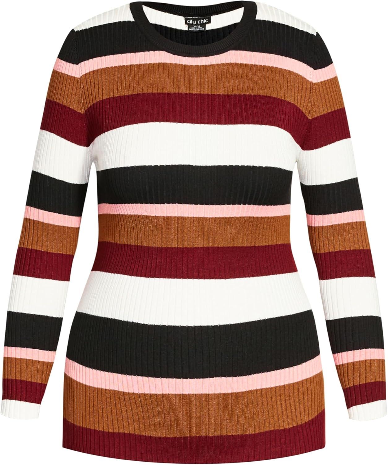 image:imageCity Chic CCX Womens Plus Size Sweater 70s StripeStripe