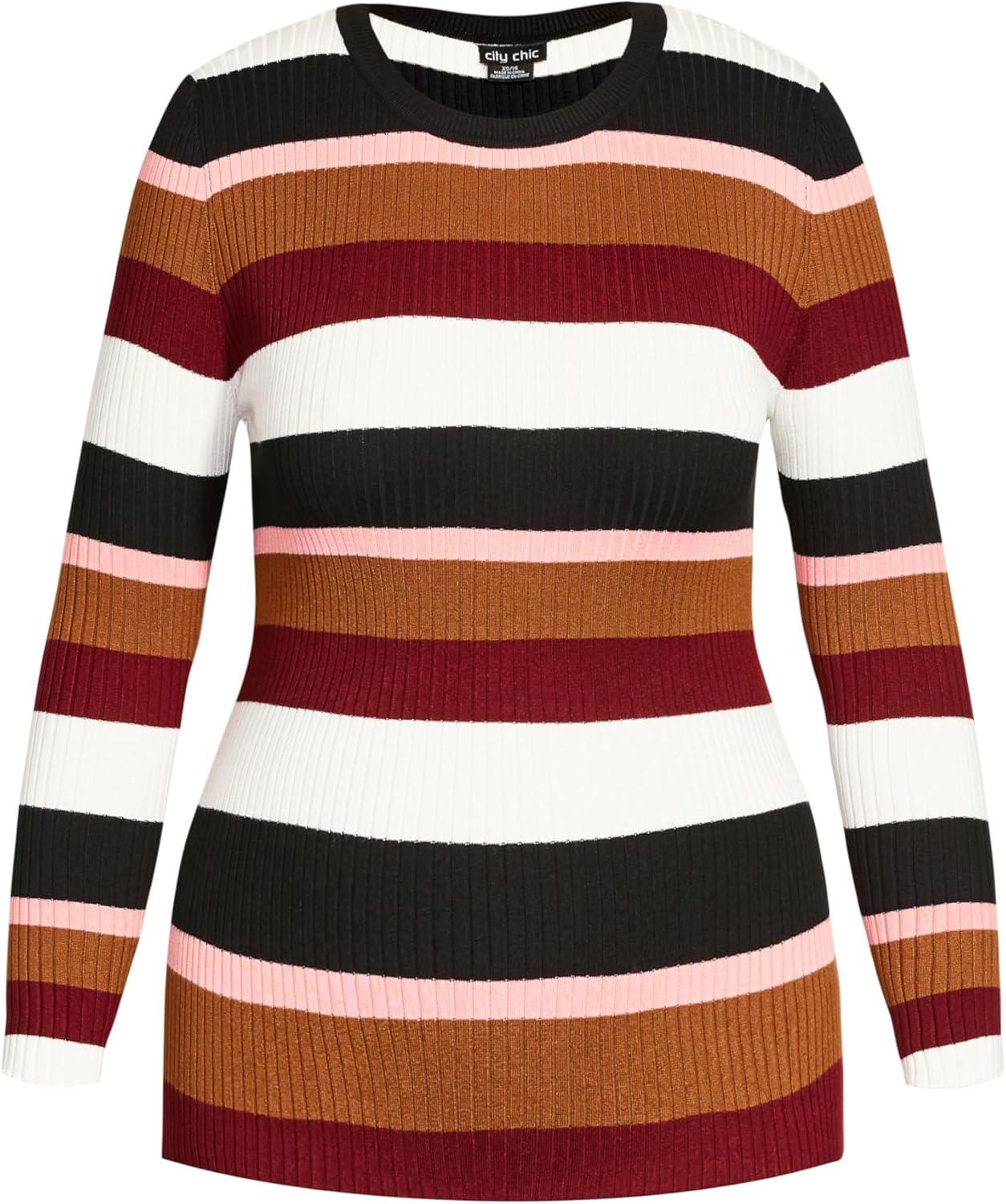 image:imageCity Chic CCX Womens Plus Size Sweater 70s StripeStripe