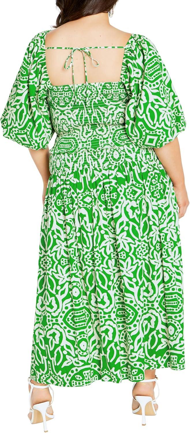 image:imageCity Chic Plus Size Top Amari Puff Sleeve Fitted TopGreen Amari