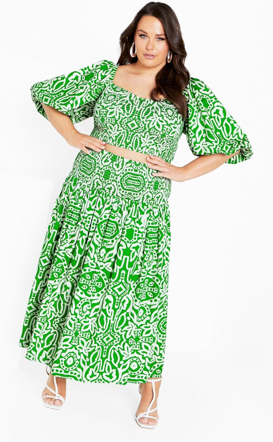 image:imageCity Chic Plus Size Top Amari Puff Sleeve Fitted TopGreen Amari