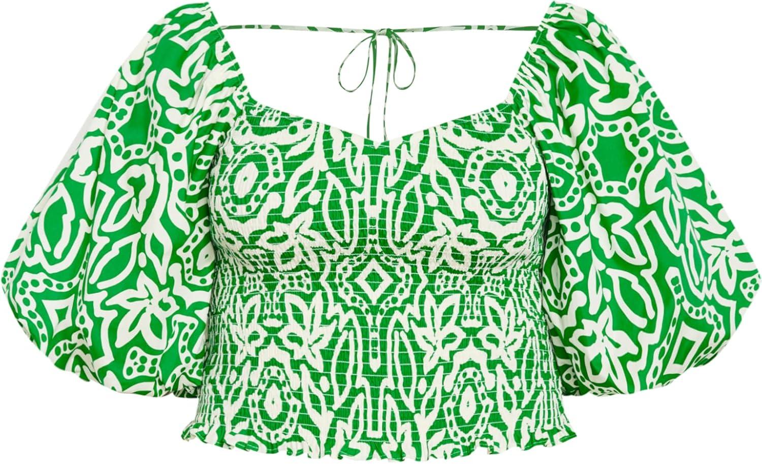 image:imageCity Chic Plus Size Top Amari Puff Sleeve Fitted TopGreen Amari