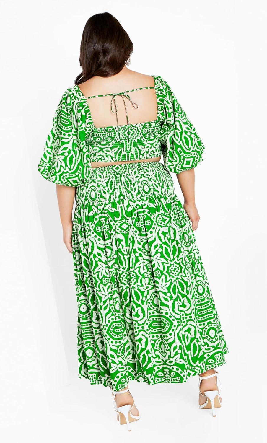image:imageCity Chic Plus Size Top Amari Puff Sleeve Fitted TopGreen Amari