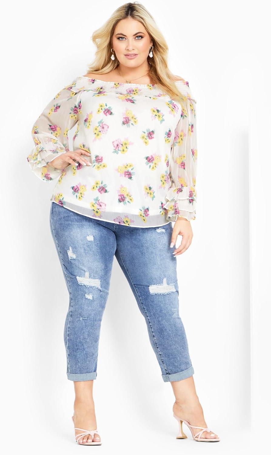 image:imageCity Chic Womens Plus Size Anais TopIvory Melanie Ditsy
