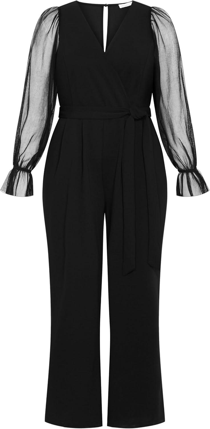 image:imageCity Chic Womens Plus Size Jumpsuit Alannah Mesh SleeveBlack
