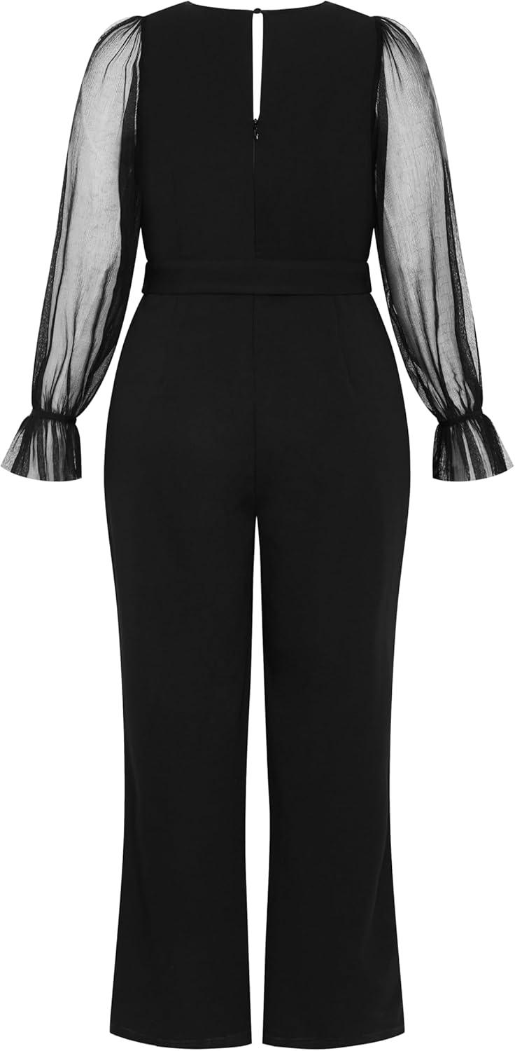 image:imageCity Chic Womens Plus Size Jumpsuit Alannah Mesh SleeveBlack