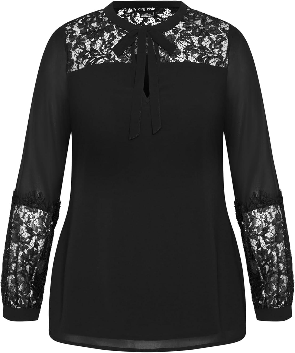 image:imageCity Chic Womens Plus Size Mysterious Lace TopBlack