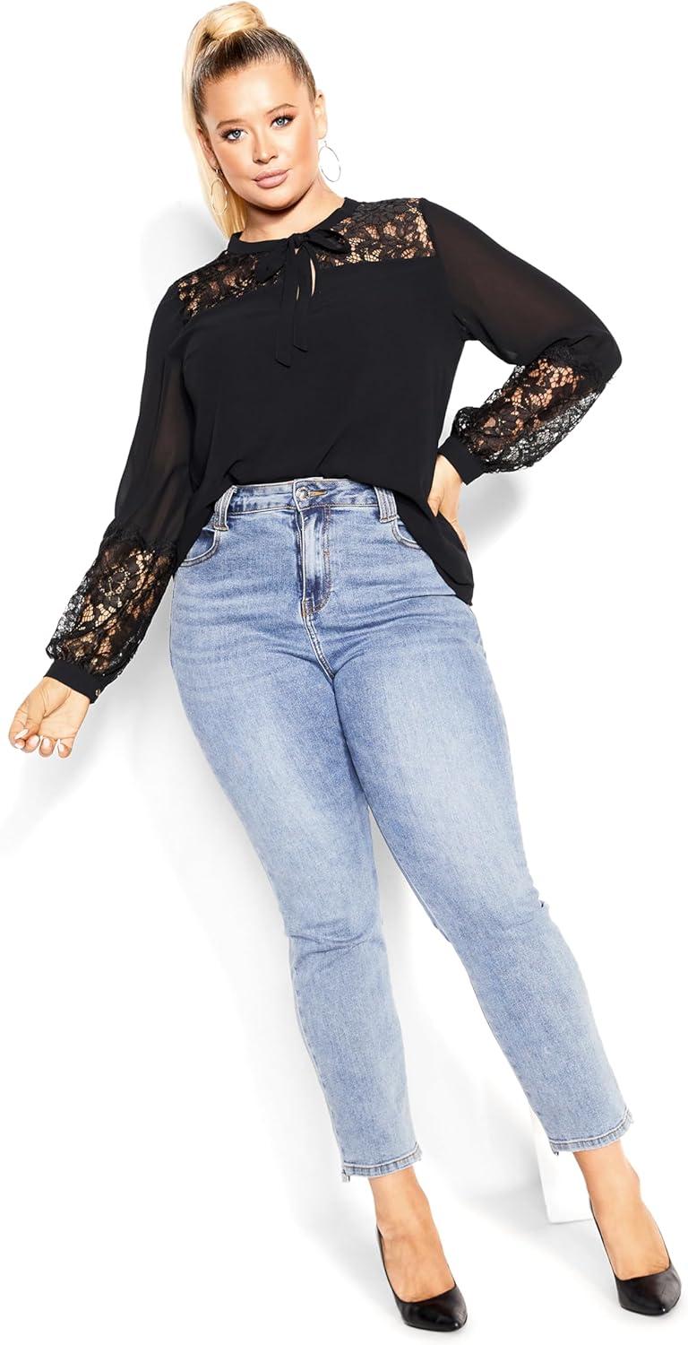 image:imageCity Chic Womens Plus Size Mysterious Lace TopBlack