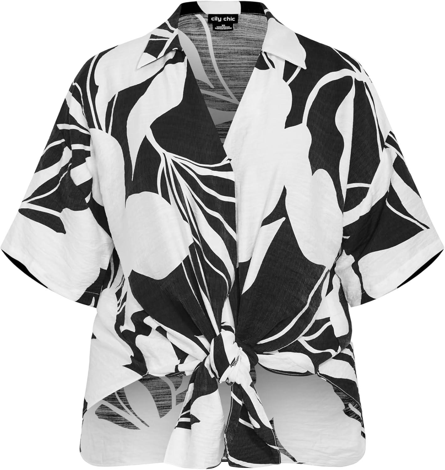 image:imageCity Chic Womens Plus Size Shirt Tie Print Button UpPalm Paradise