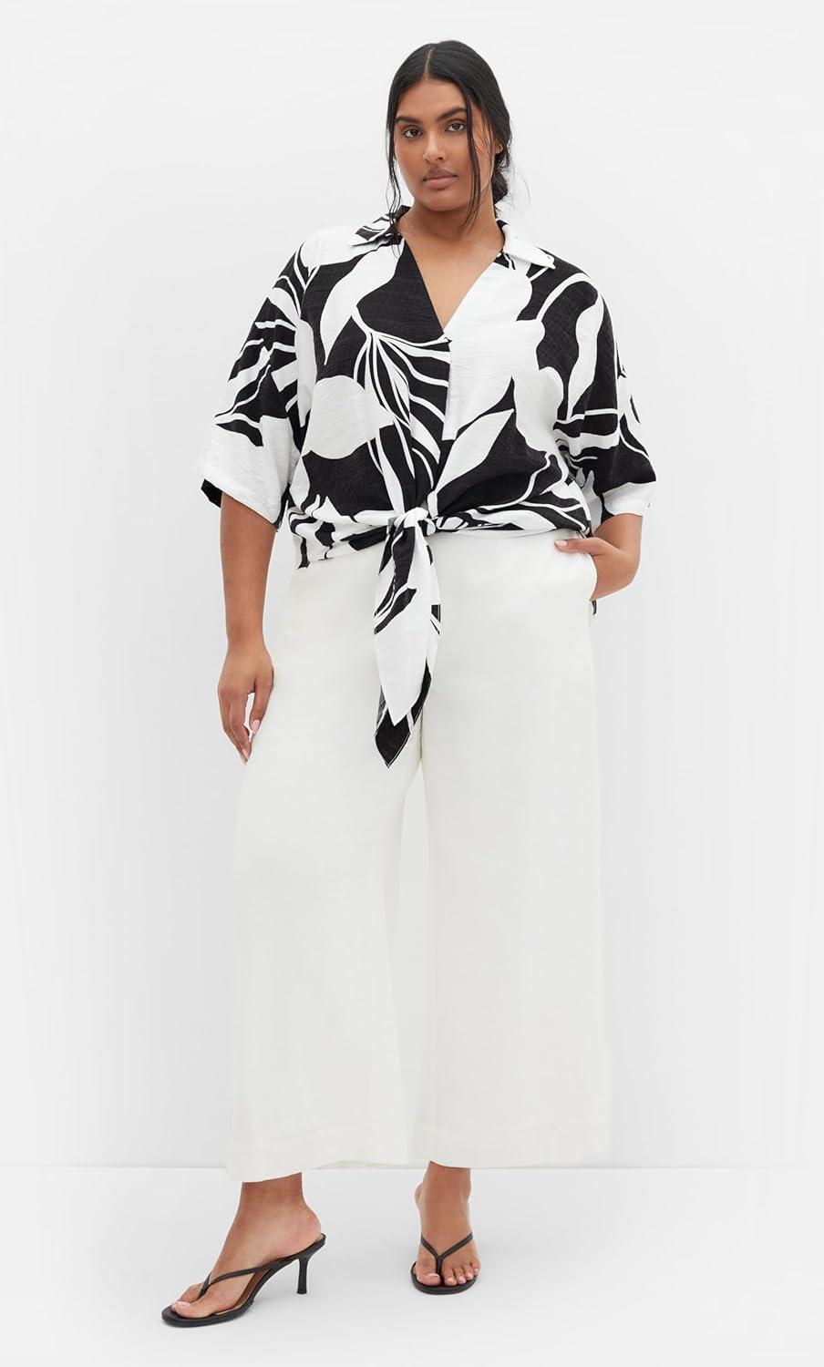 image:imageCity Chic Womens Plus Size Shirt Tie Print Button UpPalm Paradise